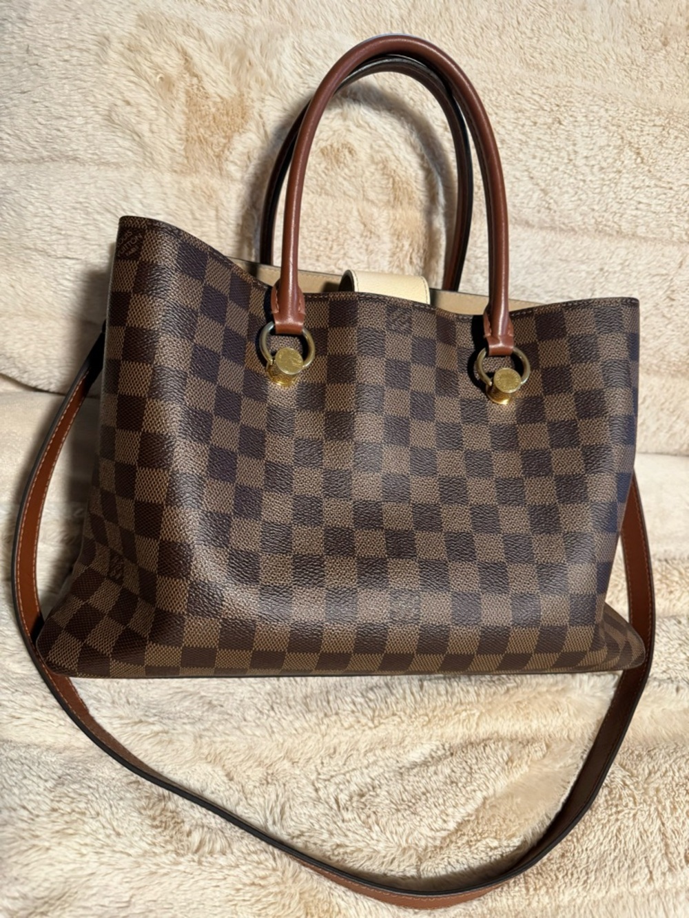 Louis Vuitton Brown Checkered Satchel with Gold Hardware - Picture 3 of 4